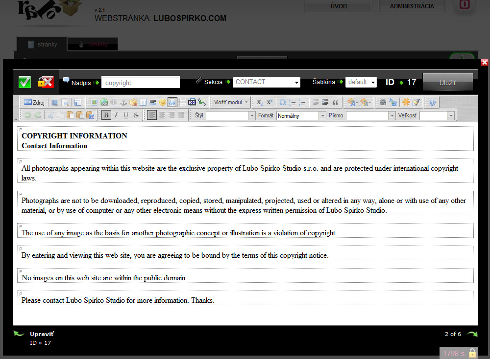 Login page