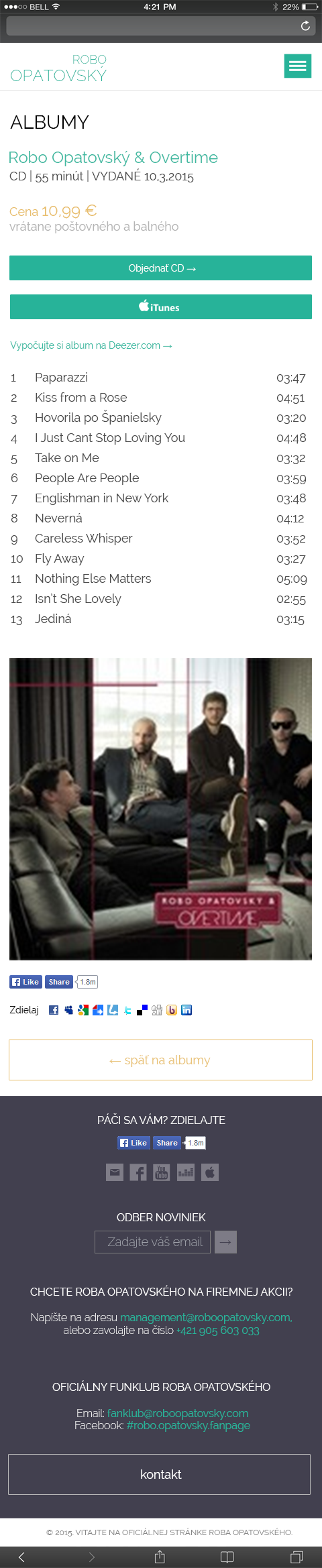 Albums Page: Mobile View
